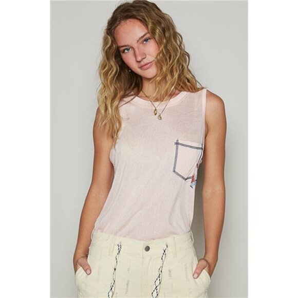 POL Tops - POL Floral Detail Pocket Patch Tank Top
